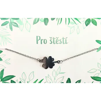 Náramek Náramek s věnováním, PRO ŠTĚSTÍ, vyplněný čtyřlístek, 1ks