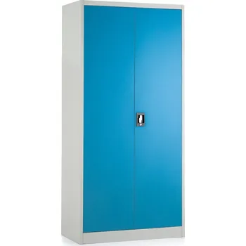 Plechová dílenská skříň montovaná, 185 x 90 x 40 cm, 4 police, 50 kg/pol., šedá-modrá