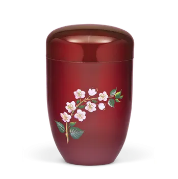 Smuteční dekorace Kovová urna Malba - Třešňové květy