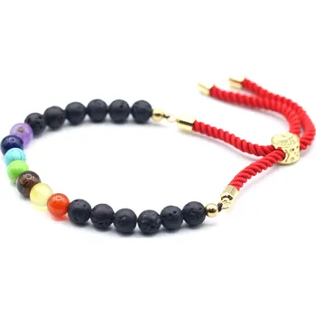 Drahý kámen Ancient Wisdom Pozlacený náramek s drahými kameny Chakra a Lávový kámen