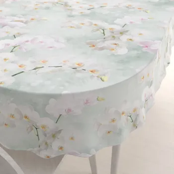 ubrus Dekorační oválný ubrus PM-019 Orchideje na světle zeleném 100x140 cm