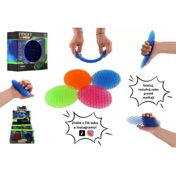 Teddies Fidget worm měnící tvar antistresový plast 11cm 4 barvy v krabičce 11x10,5cm 12ks v boxu