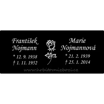 Smuteční dekorace Rytá cedulka pro dvě osoby 12 x 5 cm černá s růží