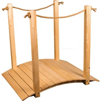 Zahradní můstek Zahradní dřevěný mostek oboustranné zábradlí 150 cm (Zahradní dřevěný mostek s oboustranným provazem )