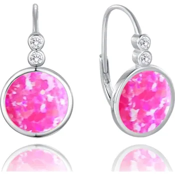 Šperk MINET Třpytivé stříbrné náušnice s růžovými opálky a zirkony