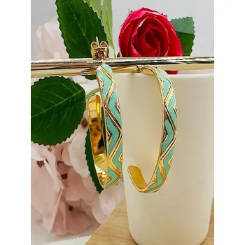 Náušnice B&E Bijoux Dámské zlaté náušnice kruhy chirurgická ocel, tyrkysové malované