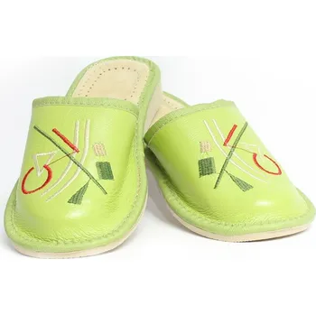 Dámské pantofle Dámské kožené papuče model 34 zelené, VELIKOST 39