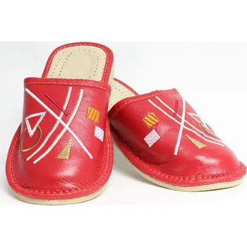 Dámské pantofle Dámské kožené papuče model 33 červené, VELIKOST 37