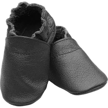 Capáčky EVTODI Kožené capáčky s koženou podrážkou černé 6-12 měsíců Černá 19,5