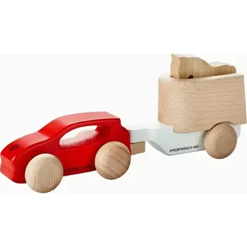 PORSCHE Cayenne wooden car with horse trailer Autíčko dřevěné s přívěsem na koně červená (Dřevěná sada pro děti od 3 let.)