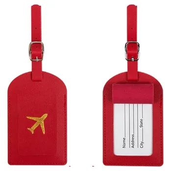 Kožená visačka na kufr - červená