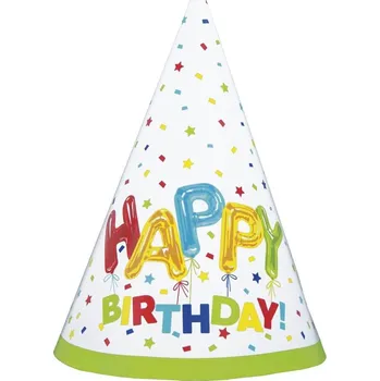 Karnevalový kostým Papírové čepice - Happy Birthday, 6 kusů