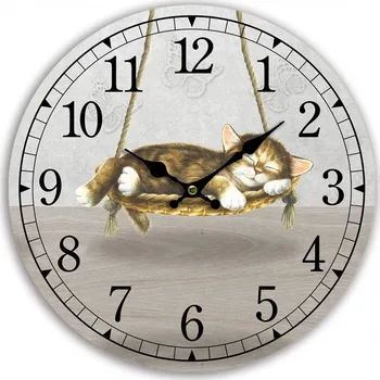 Hodiny Nástěnné hodiny Kotě na houpačce