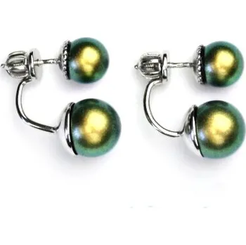 Náušnice Stříbrné náušnice 2v1 Swarovski perla Khaki - NŠ1183/1512m (Stříbrné náušnice se Swarovski perlami 6 a 8 mm)