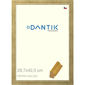Rám na obraz DANTIK rámeček 29,7x42 | DELFINO zlatá (Plexi Čiré) (Vyrobeno s láskou u nás v DANTIKU)