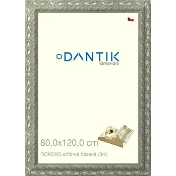 Rám na obraz DANTIK rámeček 80x120 | ROKOKO stříbrná házená (Plexi Čiré) (Vyrobeno s láskou u nás v DANTIKU)