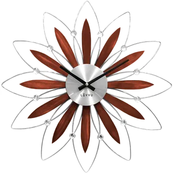Hodiny LAVVU Dřevěné stříbrné hodiny CRYSTAL Flower ⌀49cm