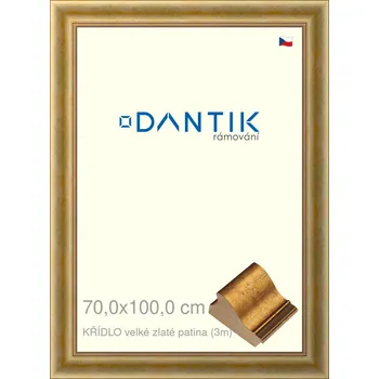 Rám na obraz DANTIK rámeček 70x100 | KŘÍDLO velké zlaté patina (Plexi Čiré) (Vyrobeno s láskou u nás v DANTIKU)