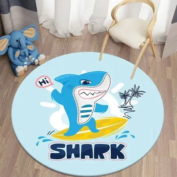 Koberec Kulatý dětský protiskluzový koberec 3D design do obýváku | žralok - 11,160 cm x 160 cm