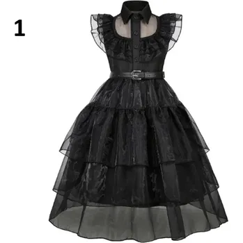 Karnevalový kostým Dětské šaty (kostým) Wednesday Addams i s doplňky Varianta: 1, Velikost: 150/9-10 let