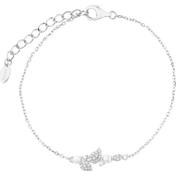 Náramek Stříbrný náramek s perlami a zirkony - listy - AP535-4996