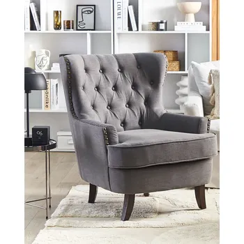 Křeslo Křeslo tmavě šedé čalouněné březové dřevo vysoké opěradlo klasický styl obývací pokoj ložnice Beliani