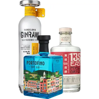 Gin Set 135° East Hyogo Dry Gin + GinRaw Gastronomic Gin + Portofino Dry Gin (set 1 x 0.7 l, 1 x 0.7 l, 1 x 0.5 l)