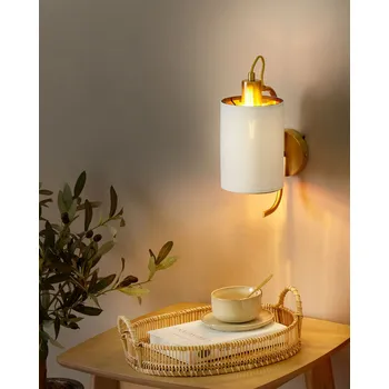 Stojací lampa Nástěnná lampa bílé lněné stínidlo měděná kovová základna 30 cm moderní glamour styl Beliani