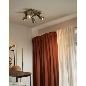 Ocelové stropní světlo se 4 žárovkami mosazné čtvercová základna stínidlo a otočná ramena moderní styl Beliani