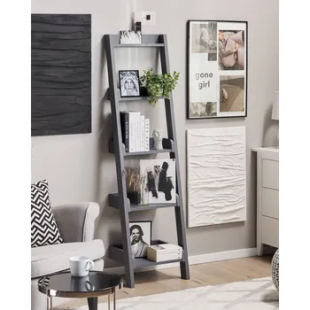 Knihovna Knihovna šedá se 4 policemi úložný prostor pracovna kancelář obývací pokoj Beliani