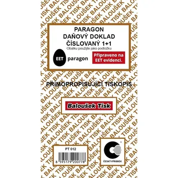 Tiskopis Paragon daňový doklad propisovací číslovaný - PT 012