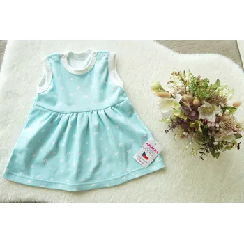 Dívčí šaty AMÁLKA Bavlněné šatičky bez rukávů tyrkysové, malé květinky Velikost: 86