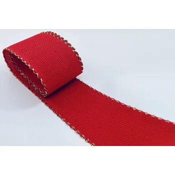 Vyšívací páska červená se zlatým okrajem