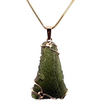 Přívěsek Zlatý přívěs s neopracovaným vltavínem 3,2 cm x 2 cm