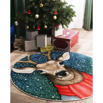 Koberec Koberec vícebarevný polyester 140 x 140 cm s nízkým vlasem, vánoční potištěný Beliani