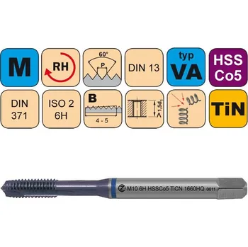 Ruční nářadí NÁSTROJE CZ Závitník strojní M2x0,4 ISO2 HSSCo5 TiCN DIN 371 B - 1660HQ - CZZ1660HQ-M2-ISO2