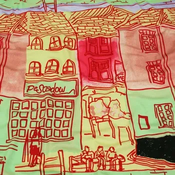 Úplet barevný, vzor domy, š.155