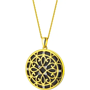 Přívěsek Zlatý přívěsek s diamanty a onyxem - rozeta - ryzost 585 - 220.251