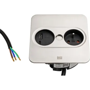 Elektrická zásuvka BACHMANN BACHMANN Systém TWIST 2 čtverec, zásuvka CZ + zdroj (USB A+C), stříbrný (946.007)