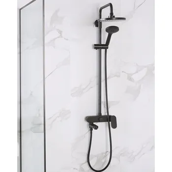 Sprchový set černý sprchový sloup s dešťovou sprchou, vysoký lesk, moderní koupelna glamour Beliani