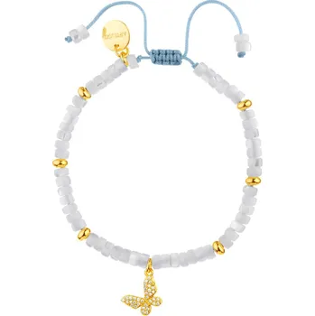 Náramek Pozlacený náramek z mosazi s mušlí a zirkony pro dítě - motýl - AR535-5959