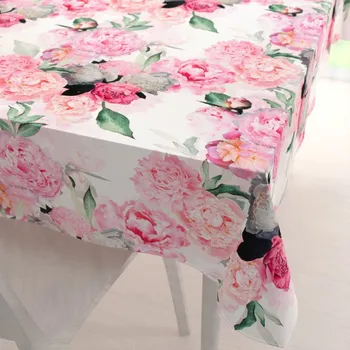 ubrus Sametový obdélníkový ubrus Tamara TMR-037 Růžové pivoňky na bílém 50x100 cm