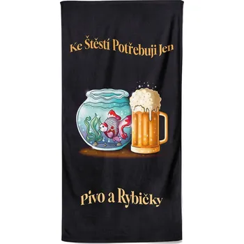 Osuška 140 x 70 cm - Štěstí Pivo + rybičky