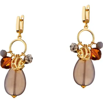 Náušnice Pozlacené náušnice z mosazi s acháty a skleněnými detaily - AR533-4050