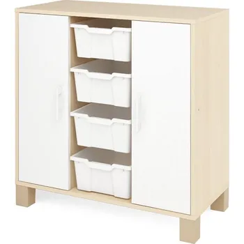 Zahradní úložný box Nízká skříň ORZE 2 dveře a 4 zásuvky (více barev) Bílá Bříza