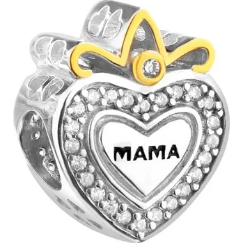 Přívěsek Stříbrný přívěsek Beads se zirkony - srdce, máma - AP530-6343