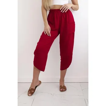 Dámské kalhoty Široké tříčtvrteční tepláky s kapsami model IT-37 vínové