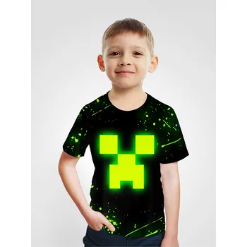 Dětská móda Dětské TRIČKO s fluorescenčním motivem Minecraft Barva: zelená - beige, Velikost: 14T