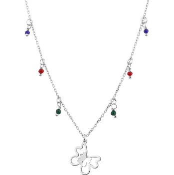 Náhrdelník Stříbrný náhrdelník s broušeným sklem - motýl - AP534-5724