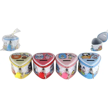 Pokladnička Teddies Pokladnička plechová srdce se zámkem 8x7cm 4 barvy